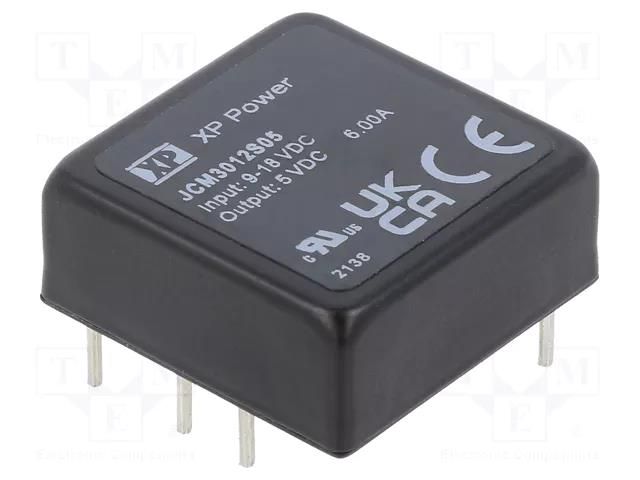 Converter: DC/DC; 30W; Uin: 9÷18VDC; Uout: 5VDC; Iout: 6A; 1"x1"; THT XP POWER JCM3012S05