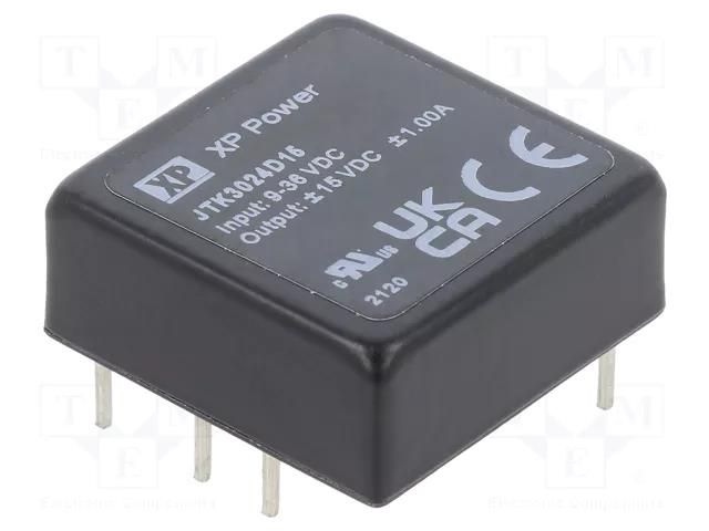 Converter: DC/DC; 30W; Uin: 9÷36VDC; Uout: 15VDC; Uout2: -15VDC; THT XP POWER JTK3024D15