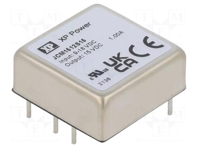 Converter: DC/DC; 15W; Uin: 9÷18VDC; Uout: 15VDC; Iout: 1000mA; 1"x1" XP POWER JCM1512S15