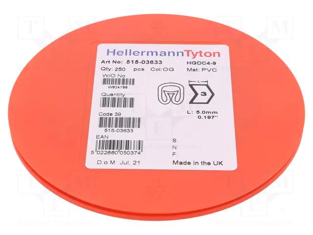 Markers; Marking: 3; 4÷9mm; PVC; orange; -65÷105°C; leaded; HGDC4-9 HELLERMANNTYTON HGDC4-93-PVC-OG