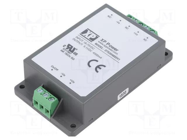 Converter: DC/DC; 20W; Uin: 18÷75VDC; Uout: 5.1VDC; Iout: 4A; DTE20 XP POWER DTE2048S5V1