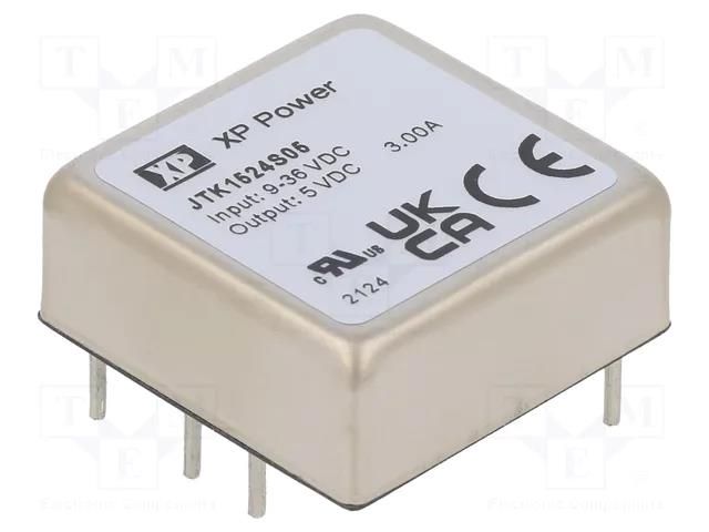 Converter: DC/DC; 15W; Uin: 9÷36VDC; Uout: 5VDC; Iout: 4A; 1"x1"; THT XP POWER JTK1524S05
