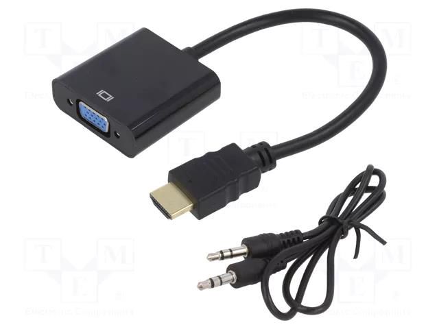 Converter; D-Sub 15pin HD socket,HDMI plug; HDMI 1.4; 0.15m GEMBIRD A-HDMI-VGA-03