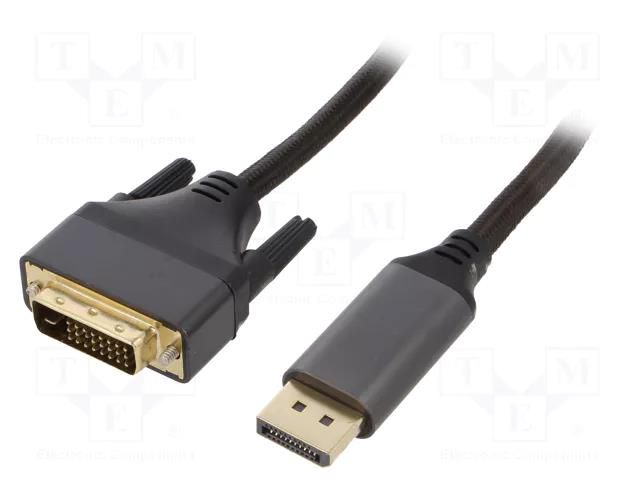 Cable; DisplayPort plug,DVI-D (24+1) plug; textile; 1.8m; black GEMBIRD CC-DPM-DVIM-4K-6