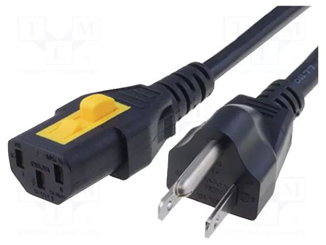 Cable; 3x18AWG; IEC C13 female,NEMA 5-15 (B) plug; PVC; 2m; black SCHURTER 6051.2001