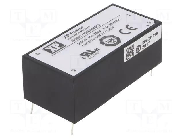 Converter: AC/DC; 40W; Uin: 85÷264VAC,120÷370VDC; Uout: 15VDC; 84% XP POWER ECE40US15