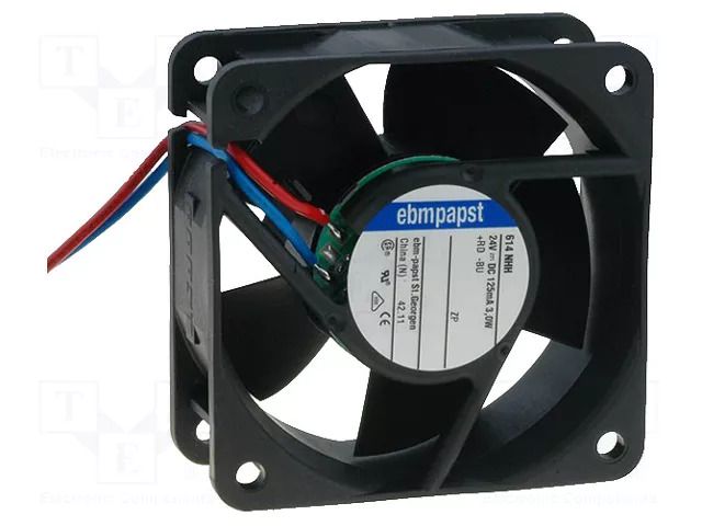 Fan: DC; axial; 24VDC; 60x60x25mm; 56m3/h; 41dBA; ball; 6850rpm EBM-PAPST 614NHH