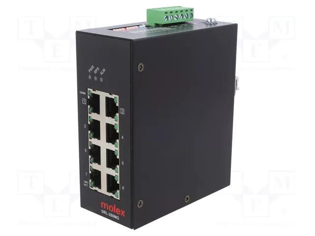 Switch Ethernet; unmanaged; Number of ports: 8; 9÷57VDC; RJ45; DRL MOLEX 112036-1001