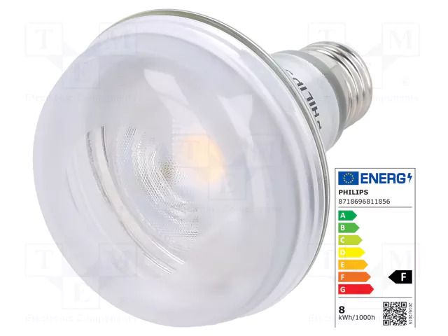 LED lamp; white warm; E27; 230VAC; 670lm; P: 8W; 36°; 2700K PHILIPS 81185600