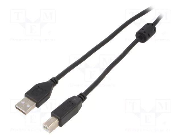 Cable; USB 2.0; USB A plug,USB B plug; gold-plated; 4.5m; black GEMBIRD CCF-USB2-AMBM-15