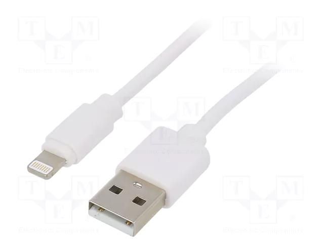 Cable; USB 2.0; Apple Lightning plug,USB A plug; 2m; white; PVC GEMBIRD CC-USB2-AMLM-2M-W