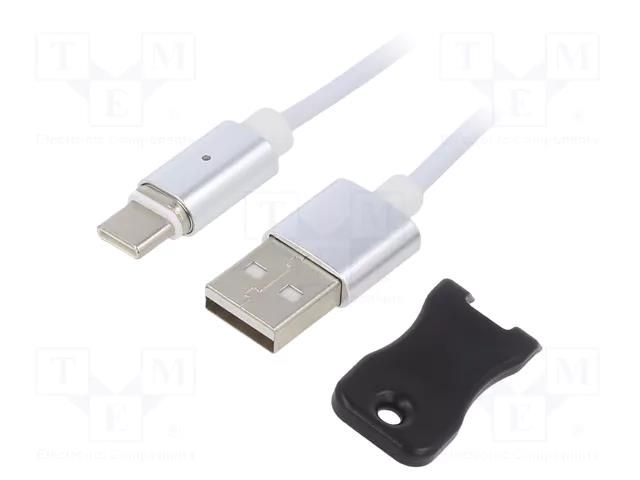 Cable; magnetic,USB 2.0; USB A plug,USB C plug; 1m; white GEMBIRD CC-USB2-AMUCMM-1M