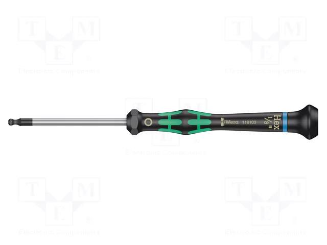 Screwdriver; precision; hex key,spherical; HEX 1/8" WERA WERA.05118103001