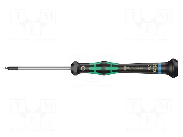 Screwdriver; precision; hex key,spherical; HEX 1/16" WERA WERA.05118098001