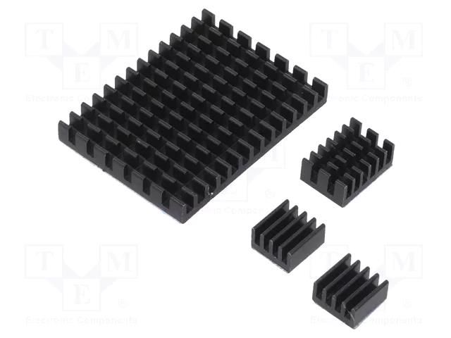 Heatsink; black; aluminium; 3pcs; thermal adhesive tape DFROBOT DF-FIT0818