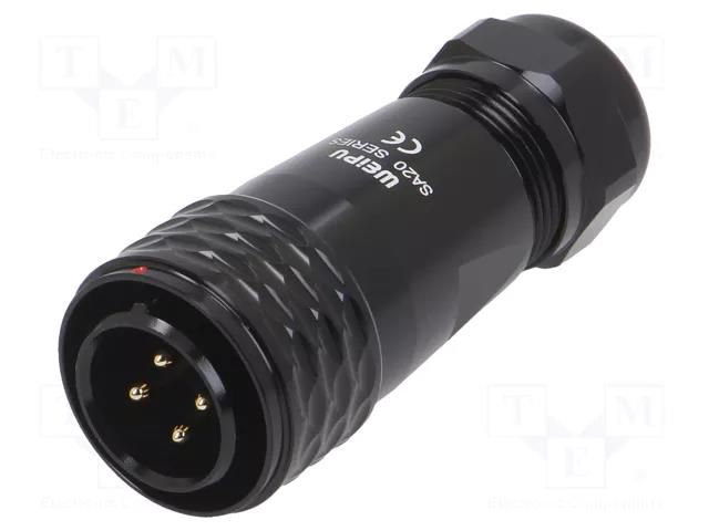 Connector: circular; plug; male; PIN: 4; IP67; SA20; 8÷12mm; 25A; 500V WEIPU SA2010/P4IB