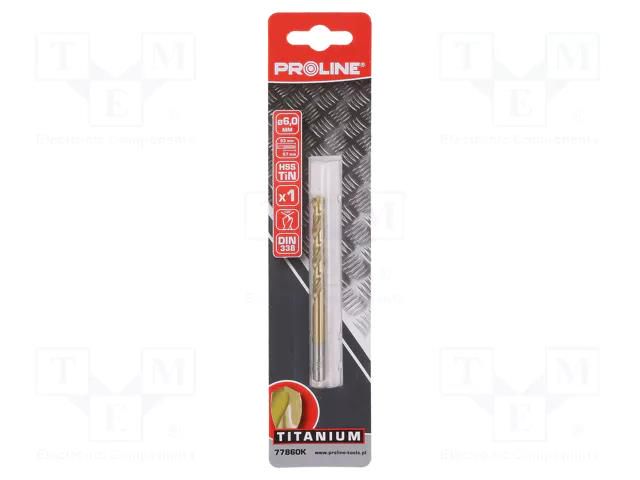 Drill bit; for metal; Ø: 6mm; high speed steel TIN coated HSS-R PROLINE PRE-77860K
