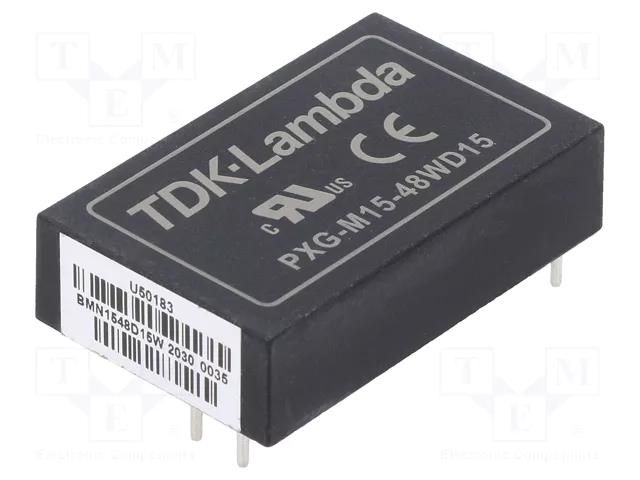 Converter: DC/DC; 15W; Uin: 18÷75VDC; Uout: 15VDC; Uout2: -15VDC TDK-LAMBDA PXG-M15-48WD15