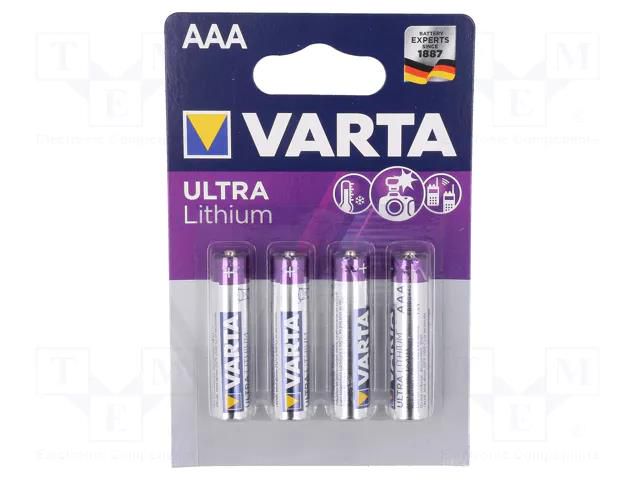 Battery: lithium; AAA,R3; 1.5V; non-rechargeable; Ø10.5x44.5mm VARTA BAT-FR03/V