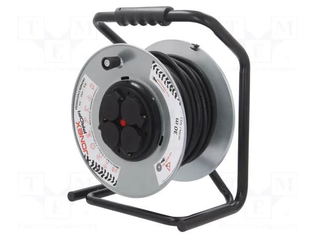 Extension lead; reel,with non-rotating sockets; Sockets: 4; 30m JONEX PS-BM-RN-3X1.5/30