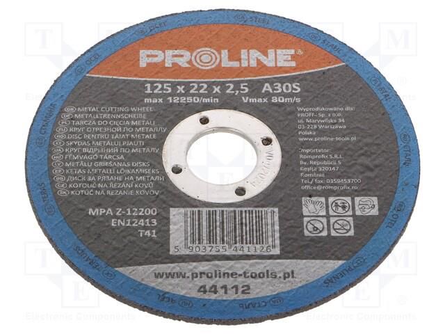 Cutting wheel; Ø: 125mm; Øhole: 22mm; Disc thick: 2.5mm; steel PROLINE PRE-44112