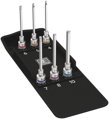 8740 C HF 2 Zyklop bit socket set with 1/2" drive, with holding function, 1 x 4.0x140.0; 1 x 5.0x140.0; 1 x 6.0x140.0; 1 x 7.0x140.0; 1 x 8.0x140.0; 1 x 10.0x140.0; 1 x 50.0x120.0, Wera 05004210001