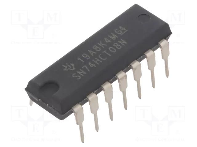 IC: digital; AND; Ch: 4; IN: 2; CMOS,TTL; THT; DIP14; 4.5÷5.5VDC; tube TEXAS INSTRUMENTS SN74HCT08N
