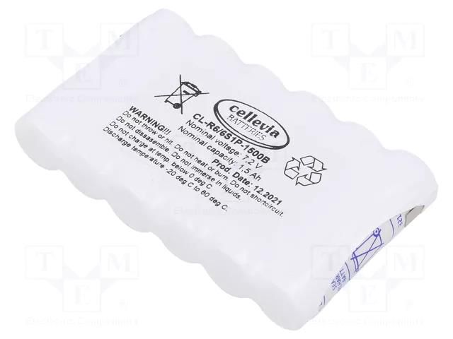Re-battery: Ni-MH; AA; 7.2V; 1500mAh; soldering lugs CELLEVIA BATTERIES CL-R6/6S1P-1500B