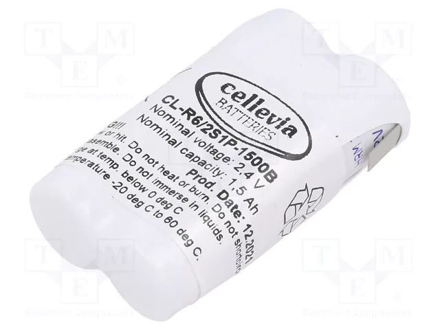 Re-battery: Ni-MH; AA; 2.4V; 1500mAh; soldering lugs; 32x15x52mm CELLEVIA BATTERIES CL-R6/2S1P-1500B