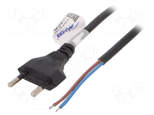 Cable; 2x0.5mm2; CEE 7/16 (C) plug,wires; PVC; 1.5m; black; 2.5A AKYGA AK-OT-04A