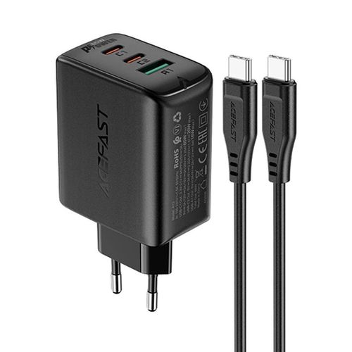 Acefast 2in1 wall charger 2x USB-C / USB-A 65W, PD, QC 3.0, AFC, FCP (set with USB-C 1.2m cable) black (A13 black), Acefast 6974316280279