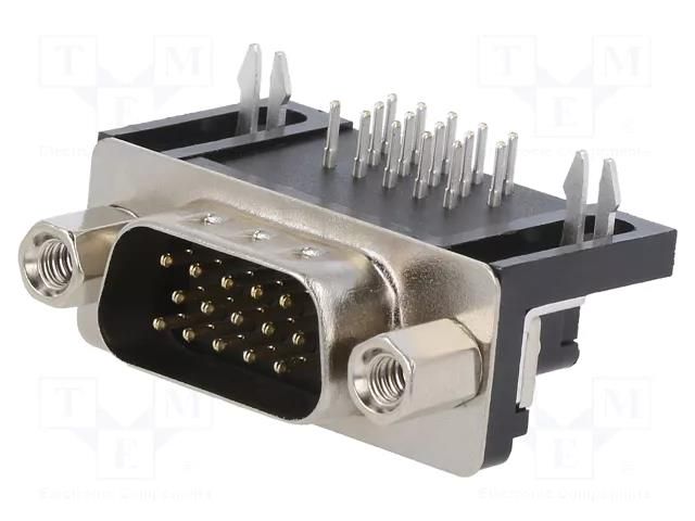 D-Sub HD; PIN: 15; socket; male; on PCBs; angled 90°; THT; 2.5A AMPHENOL COMMUNICATIONS SOLUTIONS 10090926-P154VLF