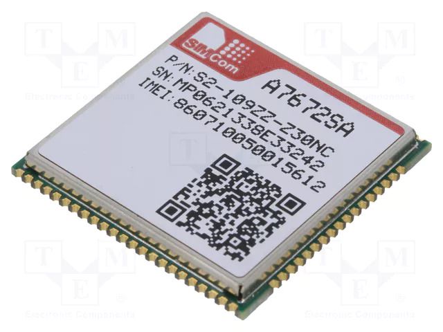 Module: LTE; Down: 10Mbps; Up: 5Mbps; SMD; EDGE,GPRS,GSM,LTE CAT1 SIMCOM A7672SA-LASE