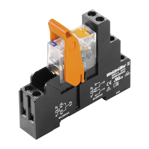 Relay module, 24 V DC, Green LED, Free-wheeling diode, 2 CO contact with test button (AgNi 90/10) , 250 V AC, 8 A, Screw connection Weidmuller 8881610000