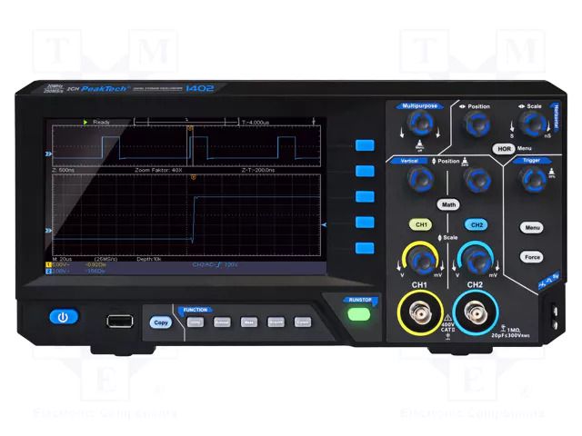Oscilloscope: digital; DSO; Ch: 2; 20MHz; 250Msps; 10kpts; automatic PEAKTECH PKT-P1402