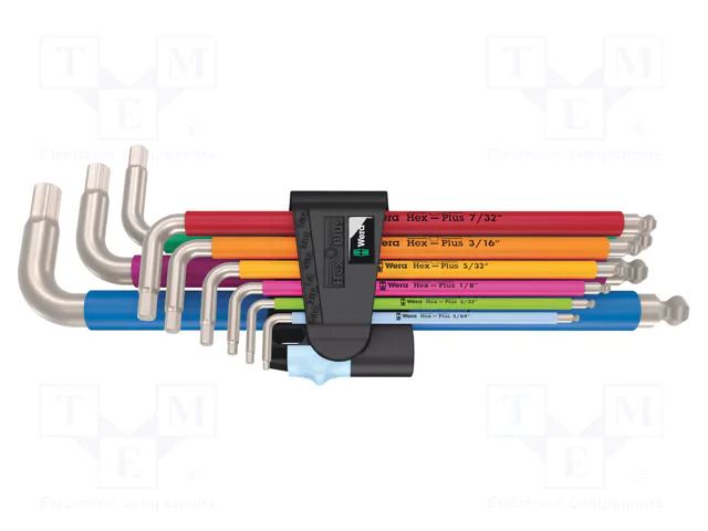 Wrench-set; inch,Hex Plus key,spherical; stainless steel; 9pcs. WERA WERA.05022860001