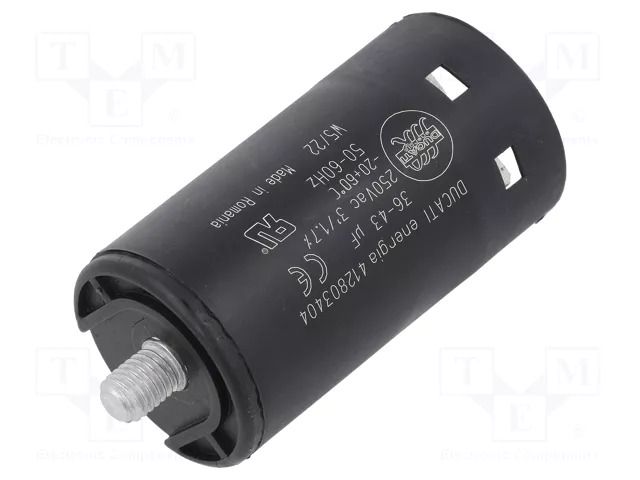 Capacitor: electrolytic; 40uF; 250VAC; Ø36.5x68.5mm; ±10% DUCATI ENERGIA 4.12.80.3.404