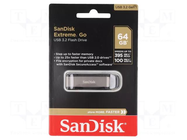 Pendrive; USB 3.2; 64GB; Extreme GO; black,silver; USB A SANDISK SDCZ810-064G-G46