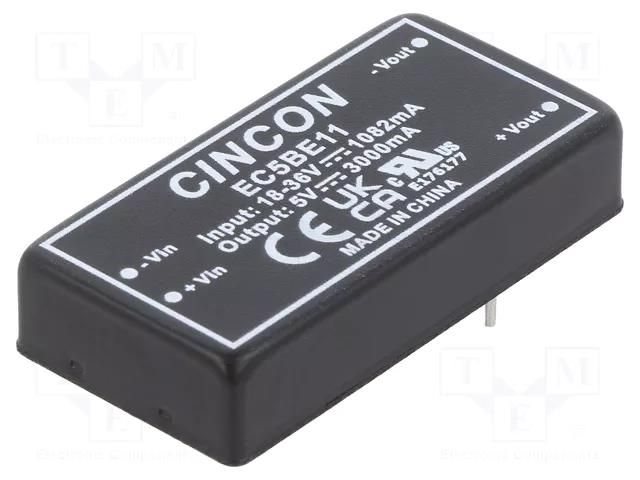 Converter: DC/DC; 15W; Uin: 18÷36VDC; Uout: 5VDC; Iout: 0÷3000mA CINCON EC5BE11
