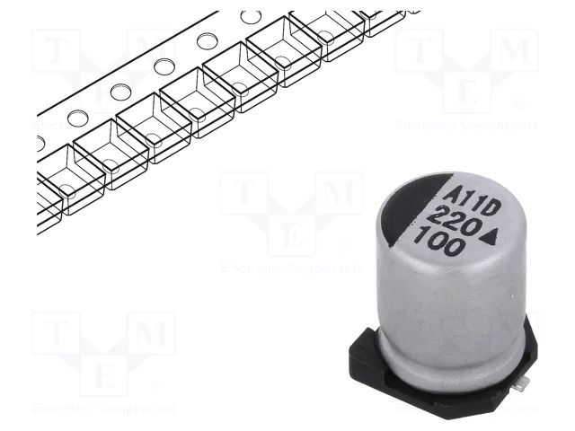 Capacitor: electrolytic; SMD; 22uF; 100VDC; Ø8x10.5mm; 5000h; AEA KYOCERA AVX AEA0810220M100R