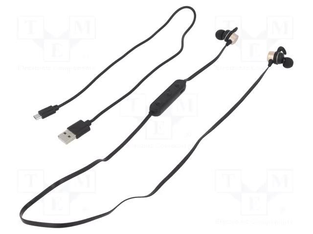 Wireless headphones with microphone; black,golden; 20÷22000Hz QOLTEC QOLTEC-50842