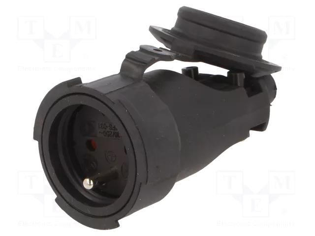 Connector: AC supply; female; socket; 2P+PE; 250VAC; 16A; black PAWBOL PD.3149