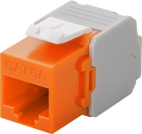 Keystone Module RJ45 CAT 6A, UTP, orange - 16.5 mm wide, crocodile type, terminal strip for tool-free IDC mounting 90690