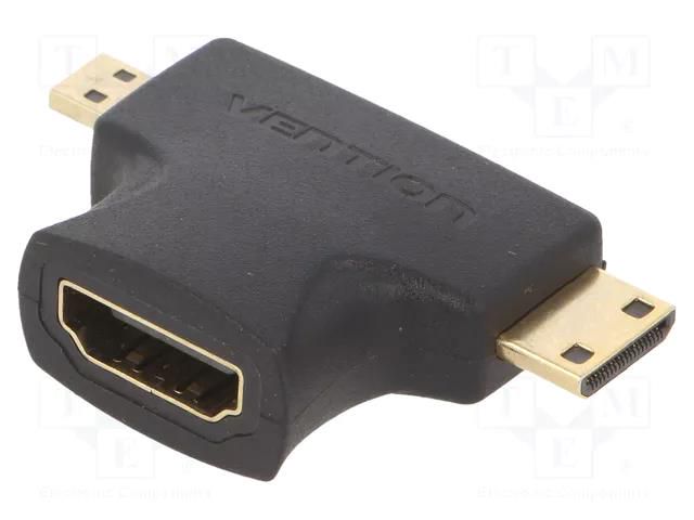 Adapter; HDMI socket,micro HDMI plug,mini HDMI plug; black VENTION AGFB0