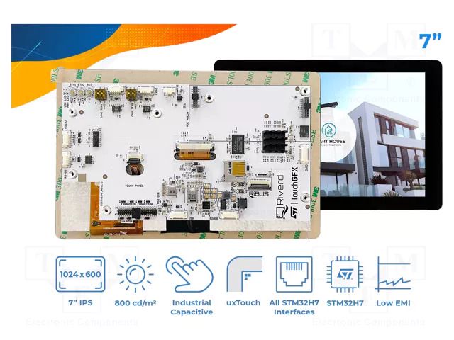 Display: TFT; 7"; 1024x600; Illumin: LED; Dim: 179.96x119x19.09mm Riverdi SM-RVT70HSSNWC00-B