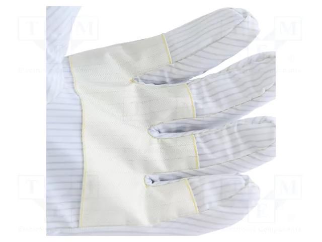Cleanroom acces: protective gloves; white; one size; dissipative ANTISTAT ATS-602-0149