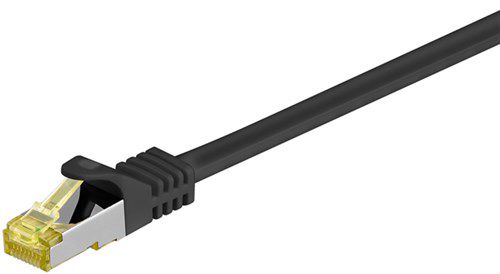 RJ45 Patch Cord CAT 6A S/FTP (PiMF), 500 MHz, with CAT 7 Raw Cable, black, 1 m - LSZH halogen-free cable sheat, RJ45 plug (CAT6A), CU 91590