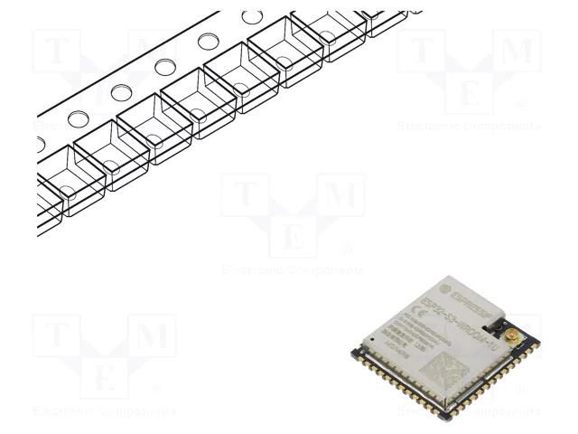 Module: IoT; Bluetooth Low Energy,WiFi; external; SMD; Cores: 2 ESPRESSIF ESP32S3-WRM1U-4R8