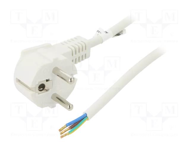 Cable; 3x1mm2; CEE 7/7 (E/F) plug angled,wires; PVC; 5m; white GOOBAY S4-3/10/5WH