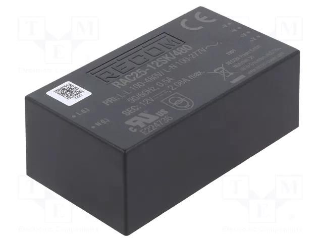 Converter: AC/DC; 25W; Uin: 85÷528VAC,120÷750VDC; Uout: 12VDC; 84% RECOM RAC25-12SK/480